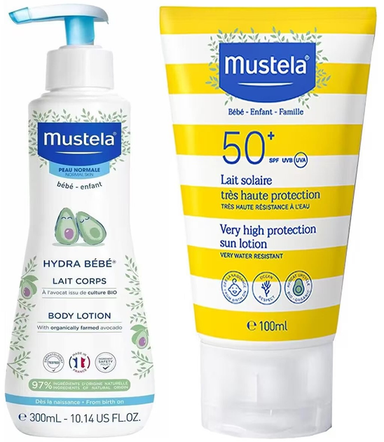 Набір Mustela Summer Time Hydra Bebe молочко для тіла 300 мл + сонцезахисне молочко 100 мл (5905794263226) - зображення 3