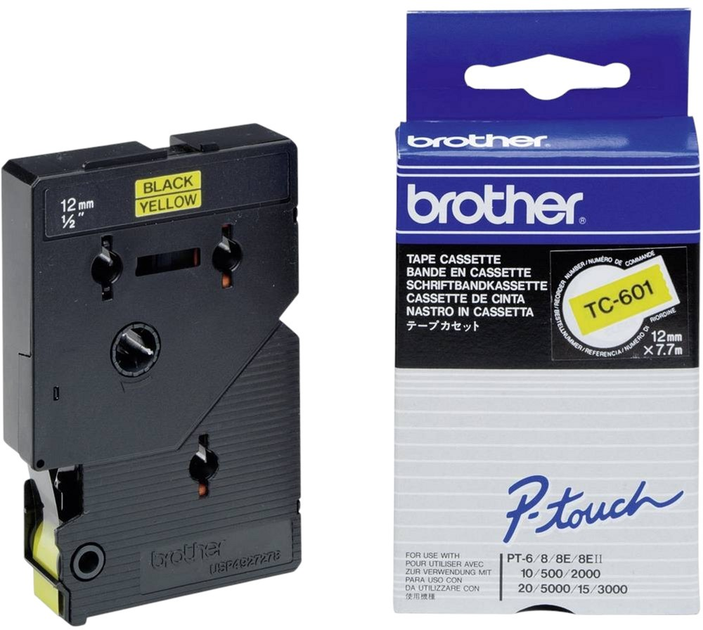 Стрічка для етикеток Brother TC601 12 мм x 7.7 м Black/Yellow (DK22246) - зображення 1