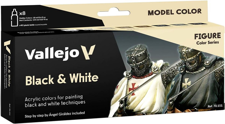 Zestaw farb akrylowych Vallejo Model Color Figure 70.151 Black & White 8 szt x 18 ml (8429551701518) - obraz 1