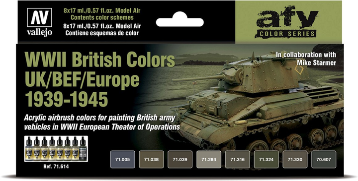 Набір акрилових фарб Vallejo Afv WWII British Colors UK BEF Europe 1939-1945 8 шт x 17 мл (8429551716147) - зображення 1