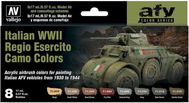 Набір акрилових фарб Vallejo Afv Italian WWII Regio Esercito Camo Colors 8 шт x 17 мл (8429551716451) - зображення 1