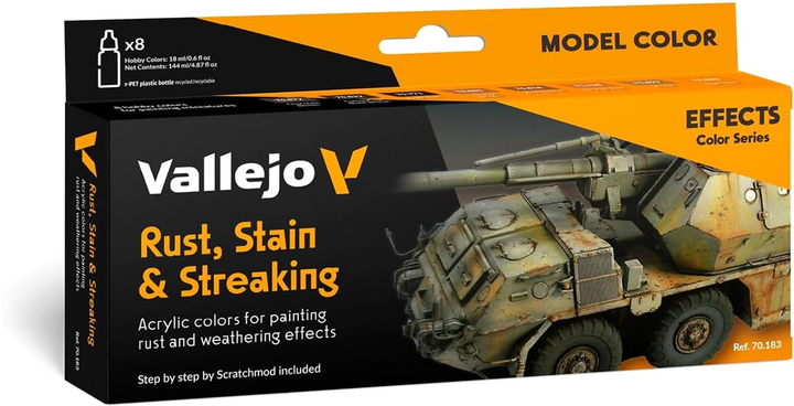 Набір акрилових фарб Vallejo Model Color 70.183 Effects Rust Stains Streaking 8 шт x 18 мл (8429551701839) - зображення 1