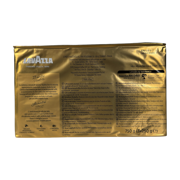 Кофе молотый Lavazza золотой, эконом упаковка для итальянского рынка qualita oro 100% arabica, 3x250 г - изображение 3