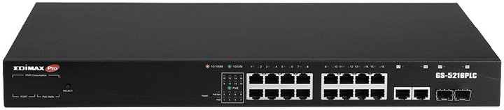 Switch Edimax Gigabit Ethernet 18 Ports Long Range Web Smart Switch with 2 SFP slots Black (GS-5216PLC) - obraz 1