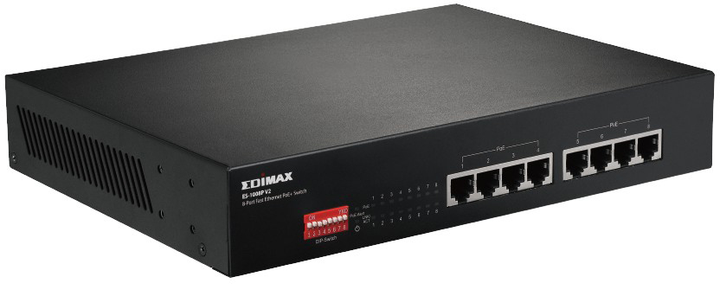Switch Edimax Gigabit Ethernet 8 Ports Long Range PoE+ Switch with DIP Switch Black (ES-1008P V2) - obraz 3