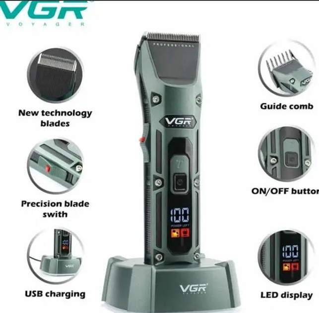 Профессиональная машинка для стрижки волос на аккумуляторе VGR V-696 с подставкой и керамическими ножами - изображение 3