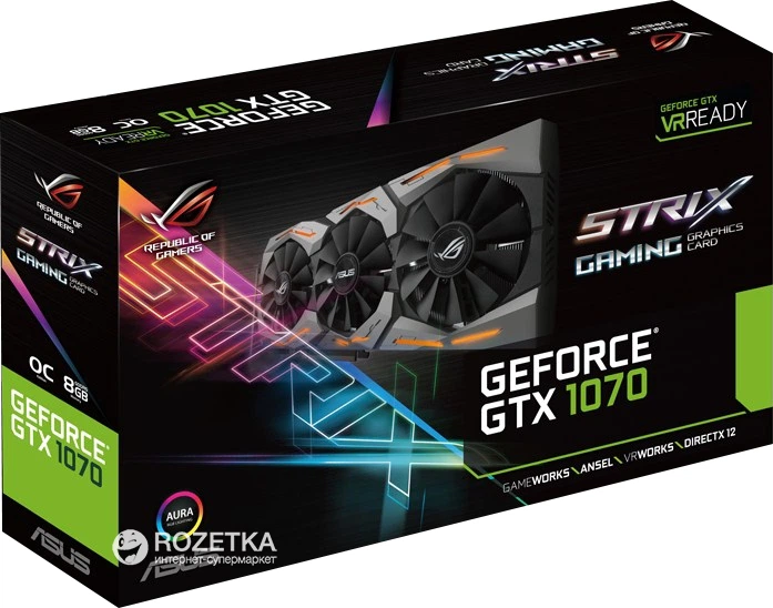 Видеокарта Asus PCI-Ex GeForce GTX 1070 ROG Strix 8GB GDDR5