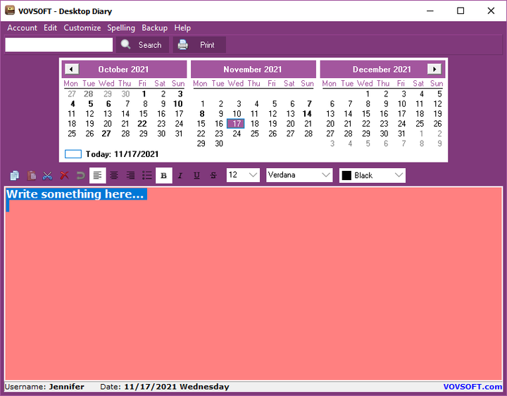 Програма для ведення особистого щоденника – Vovsoft Desktop Diary. 1 ПК, безтермінова ліцензія. - Фото 3 Програма для ведення особистого щоденника – Vovsoft Desktop Diary. 1 ПК, безтермінова ліцензія. - зображення 3