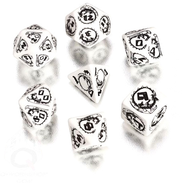 Zestaw kości Q-Workshop Dragons RPG Dice Kit Smoki 7 elementów Biało-czarne (5907814951618) - obraz 2