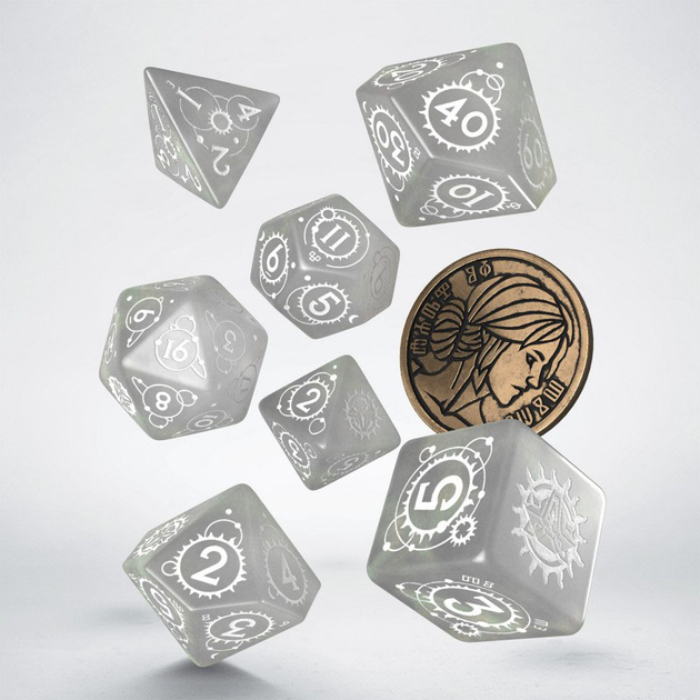 Zestaw kości Q-Workshop The Witcher Dice Kit Ciri Pani Czasu i Miejsca 7 elementów Szare (5907699496389) - obraz 2