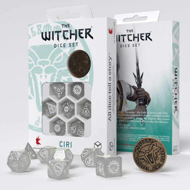 Набір кісток Q-Workshop The Witcher Dice Kit Цирі Пані Часу і Місць 7 деталей Сірі (5907699496389) - зображення 3
