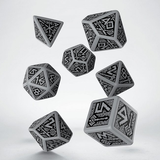 Zestaw kości Q-Workshop Dwarven Dice Kit Krasnoludzkie 7 elementów Szaro-czarne (5907699491254) - obraz 2