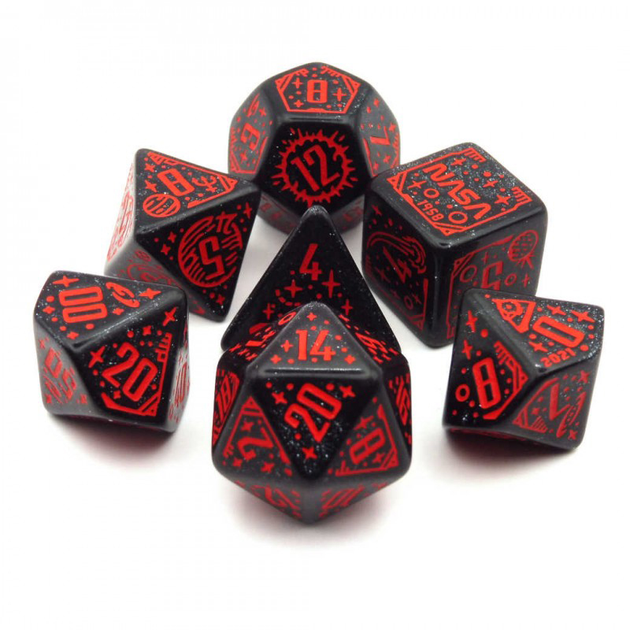 Zestaw kości Q-Workshop Space Dice Kit Kosmiczny Voyager 7 elementów Czerwono-czarne (5907699497256) - obraz 1