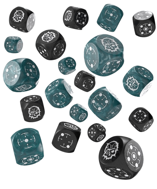 Zestaw kości Q-Workshop Crosshairs Compact D6 RPG Dice Kit Celownik 20 elementów Burzowe i czarne (5907699497355) - obraz 1