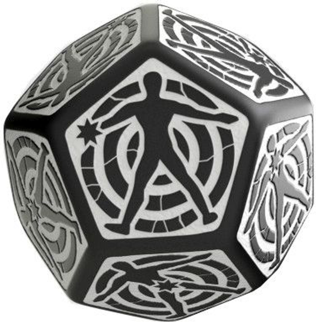 Кістка Q-Workshop D12 Hit Location Dice Попадання 12 граней Чорно-білий (5907699493715) - зображення 3