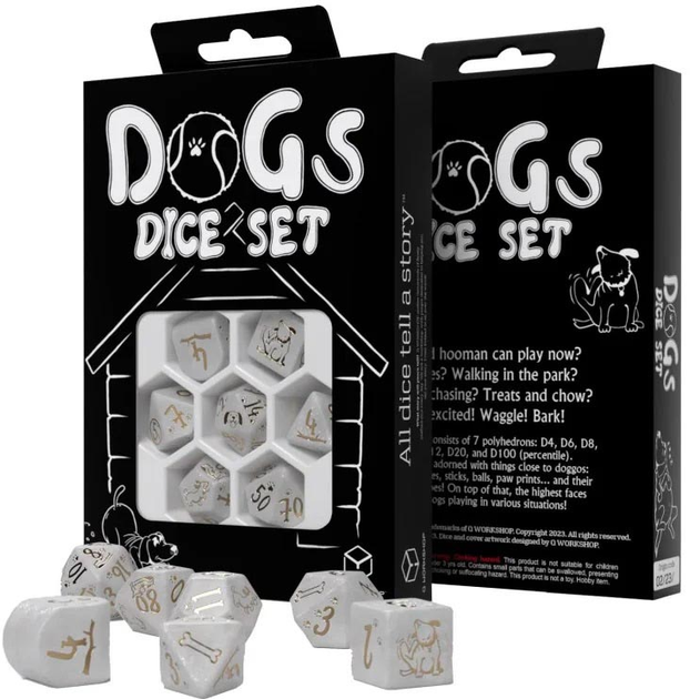 Набір кісток Q-Workshop Dogs Dice Kit Пси Charlie 7 шт Білі (5907699497102) - зображення 1