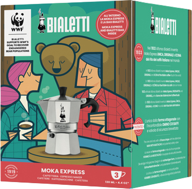 Kawiarka Bialetti Moka Express srebrna + Torba WWF (8006363074513) - obraz 7