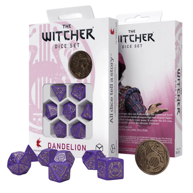 Zestaw kości Q-Workshop The Witcher Dice Kit Jaskier Wicek de Lettenhof 7 elementów Fioletowe (5907699496136) - obraz 1