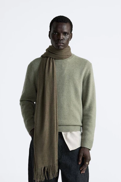 Шарф Zara универсальный мужской женский теплый мягкий с бахромой