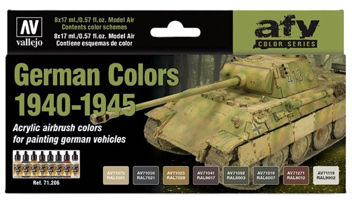 Zestaw farb do aerografu Vallejo AFV 71.206 German Colors 1940-1945 8 szt x 17 ml (8429551712064) - obraz 1