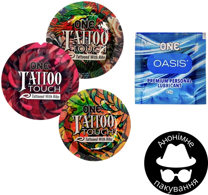 Презервативи One Tattoo Touch 3 шт + Лубрикант One Oasis 4.5 мл (ROZ6400229323) - зображення 2
