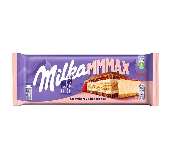 Шоколад молочний Milka MAX Strawberry Cheesecake Полуничний чізкейк вага 300 г - Фото 1 Шоколад молочний Milka MAX Strawberry Cheesecake Полуничний чізкейк вага 300 г - зображення 1