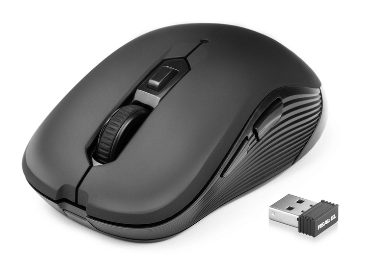 Мышка REAL-EL RM-331W, беспроводная, бесшумные кнопки, черная - изображение 1
