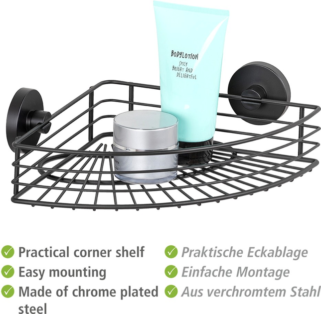 Półka łazienkowa Wenko Bari Vacuum-Loc Narożna Czarna (4008838345733) - obraz 3