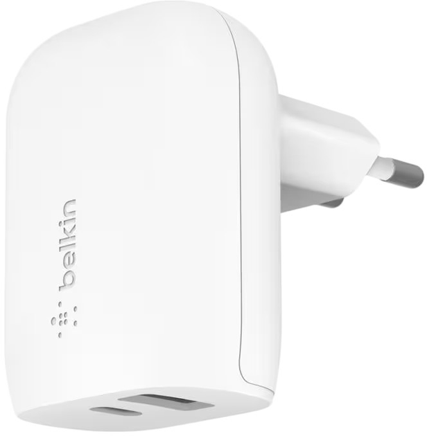 Мережевий зарядний пристрій Belkin BoostCharge 42W Dual USB-C+A White (WCB009vfWH) - зображення 1