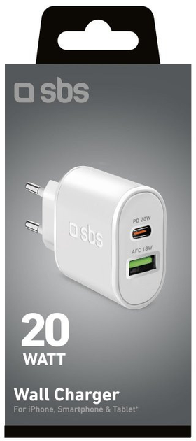 Мережевий зарядний пристрій SBS 20W USB-C+A White (TETRPD20W) - зображення 5