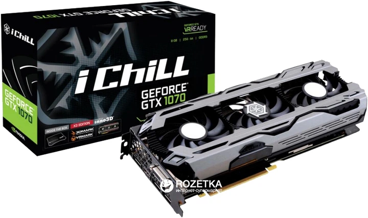 グラフィックボード・グラボ・ビデオカード Inno3D GTX 1070 8GB GDDR5 Видеокарта INNO3D PCI-Ex GeForce GTX 1070 iChill HerculeZ X3 8GB