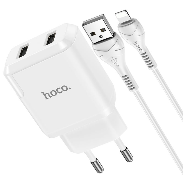 Сетевое зарядное устройство для телефона + кабель Lightning Apple HOCO N7 |2USB 2.1A| Белый - Фото 1 Сетевое зарядное устройство для телефона + кабель Lightning Apple HOCO N7 |2USB 2.1A| Белый - изображение 1