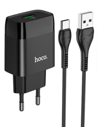 Зарядное устройство с быстрой зарядкой QC 3.0 для телефона + кабель USB Type-C HOCO C72Q |1USB, 3A| Черный - Фото 3 Зарядное устройство с быстрой зарядкой QC 3.0 для телефона + кабель USB Type-C HOCO C72Q |1USB, 3A| Черный - изображение 3