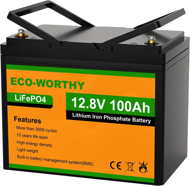 Аккумулятор Eco Worthy LiFePO4 12V 100Ah (1280Wh) со встроенным BMS, 3000+ циклов - изображение 1