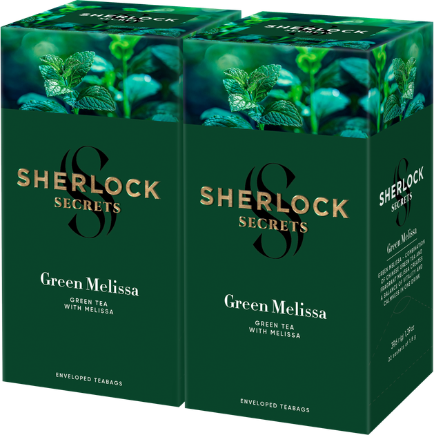 Упаковка зеленого чаю Sherlock Secrets Green Melissa з мелісою 2 пачки по 1.8 г х 22 саше від Rozetka на платформі USKIDKA Акція на Упаковка зеленого чаю Sherlock Secrets Green Melissa з мелісою 2 пачки по 1.8 г х 22 саше від Rozetka