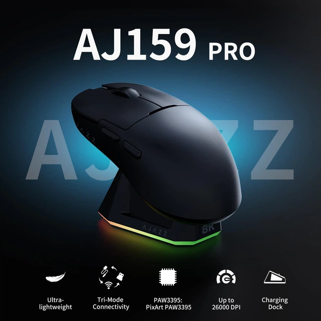 Бездротова легка магнітна миша Ajazz AJ159 PRO PAW3395 2.4G 26000
