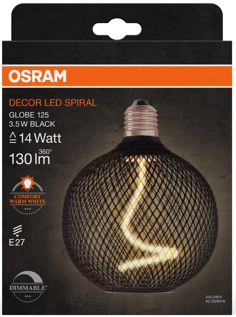 Светодиодная лампа Osram DECOR Spiral Globe 125 Filament Е27 DIM черный (4058075840287) - изображение 3