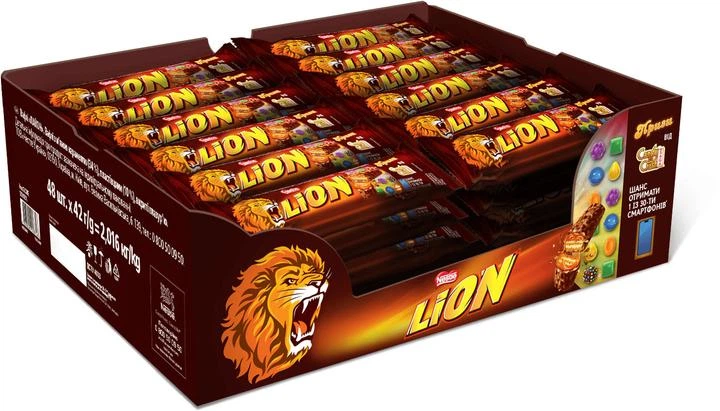 Lion 48 шт х 42 г-Батончик карамельний у коробці - Фото 1 Lion 48 шт х 42 г-Батончик карамельний у коробці - изображение 1