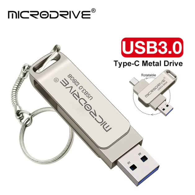 Флешка 2в1 MicroDrive 128 GB Type-C USB 3.0 для телефона и компьютера Silver Top - изображение 4