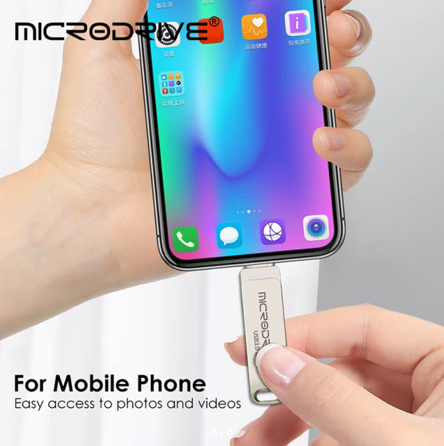 Флешка 2в1 MicroDrive 128 GB Type-C USB 3.0 для телефона и компьютера Silver Top - изображение 6