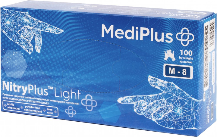 Рукавички нітрилові MediPlus NitryPlus light розмір M-8 Сині 100 шт (6933265560245) - зображення 1