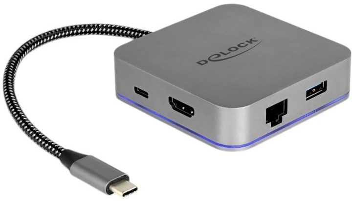 Док-станція Delock USB Type-C 87742 HDMI/RJ-45/USB/PD 3.0 с LED подсветкой Grey (4043619877423) - зображення 1