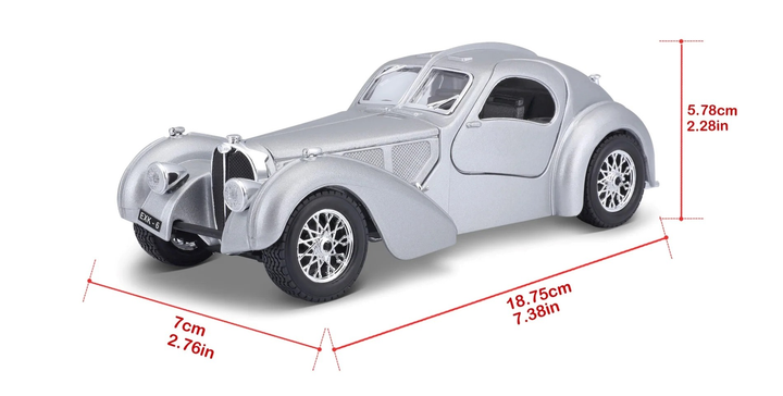 Metalowy model samochodu BBurago Bugatti Atlantic 1936 1:24 srebrny (4893993220922) - obraz 13