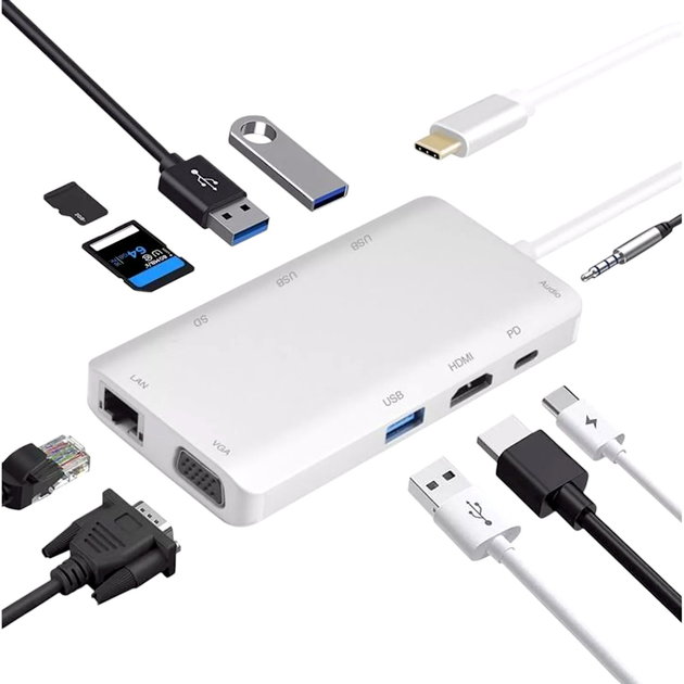 Stacja dokująca Helos USB 3.1 Type-C St./DP/HDMI/VGA/USB/LAN/Audio/SD, Premium Silver (4005938042654) - obraz 3