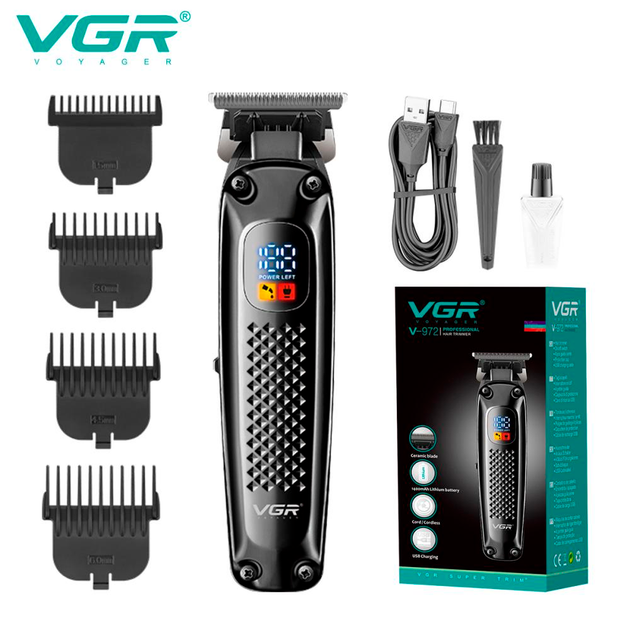 Триммер аккумуляторный VGR V-972, 4 насадки, LED дисплей - Фото 2 Триммер аккумуляторный VGR V-972, 4 насадки, LED дисплей - изображение 2