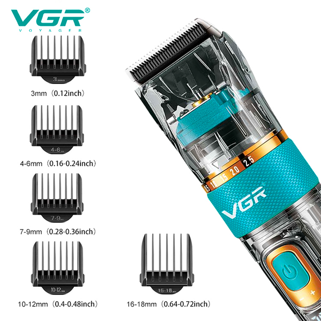 Аккумуляторная машинка для стрижки VGR V-695 , 6 насадкок, регулятор высоты, LED дисплей - изображение 5