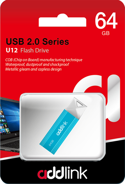 Флеш память USB AddLink U12 64GB USB 2.0 Blue (ad64GBU12A2) - изображение 2
