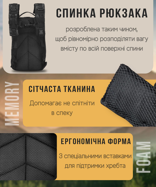 Тактический штурмовой военный рюкзак Armour Tactical М25 Oxford 600D (с системой MOLLE) 20-25 литров Мультикам - изображение 2