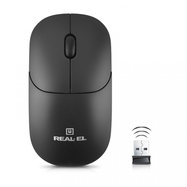 Мышь real-el rm-311w Wireless, Black, беспроводная, usb, оптическая, 1000 dpi, 2 кнопки, 2xAAA - изображение 1