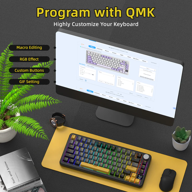 Бездротова механічна клавіатура ATTACK SHARK X85PRO (75% ANSI Layout, TFT-дисплей), Hot-Swap WIRED+2.4G+BT5.0, Star Black - изображение 9
